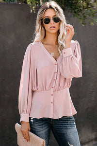 Effortless Charmer Buttoned Puff Sleeve Blouse (2 color options)