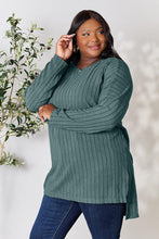Load image into Gallery viewer, Comfort On Her Mind Ribbed Round Neck Long Sleeve Slit Top  (multiple color options)
