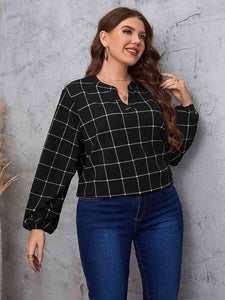 Business Casual Notched Neck Long Sleeve Blouse