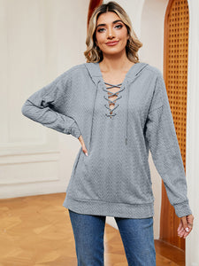 Everyday Ease Lace-Up Long Sleeve Hoodie (multiple color options)