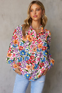 Printed Collared Neck Long Sleeve Blouse (multiple print options)