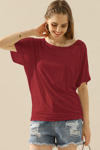 Only Time Will Tell Boat Neck Short Sleeve Ruched Side Top (multiple color options)