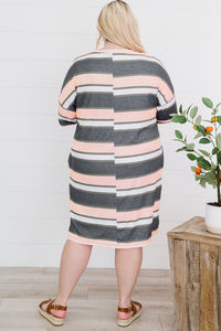 Take Notes Plus Size Striped Side Slit V-Neck T-Shirt Dress