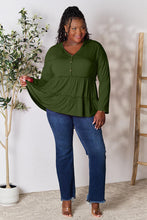 Load image into Gallery viewer, Playful Beauty Half Button Long Sleeve Ruffle Hem Top (multiple color options)

