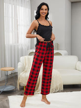 Load image into Gallery viewer, Set To Snuggle Lace Trim Cami and Plaid Pants Lounge Set

