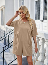 Load image into Gallery viewer, Backless Pocketed Round Neck Half Sleeve Romper (multiple color options)
