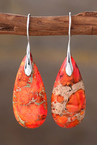 Handcrafted Teardrop Shape Natural Stone Dangle Earrings (multiple color options)