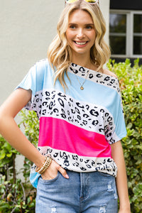 Wild As Her Leopard Print Color Block Tee Shirt