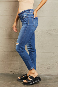 Miley Mid Rise Distressed Slim Jeans by Bayeas