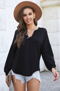 Beauty Not Bashful Button Detail Curved Hem Top (multiple color options)