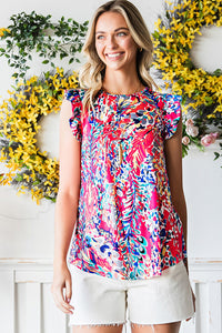 Tangled Up In You Abstract Print Ruffle Shoulder Top (2 color options)
