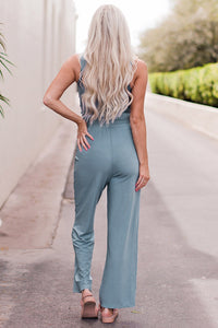Leisurely Lounge Notched Neck Tank Top and Tie Waist Wide Leg Long Pants Lounge Set