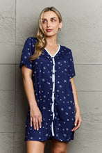 Load image into Gallery viewer, Mornings In Bed Button Down Sleepwear Dress in Navy Stars
