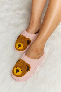 Teddy Bear Print Plush Slide Slippers (multiple color options)