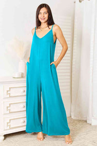 All Figured Out Soft Rayon Spaghetti Strap Tied Wide Leg Jumpsuit (2 color options)