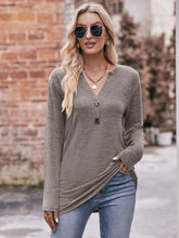 Load image into Gallery viewer, Harvest Hues Buttoned Notched Neck Long Sleeve Top
