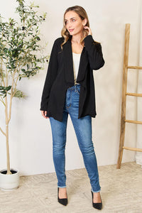 Business Savvy Open Front Long Sleeve Blazer in Black