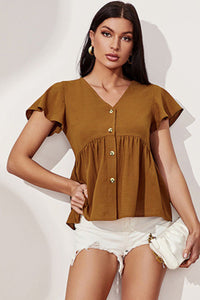 Brownie Points Button Front Flutter Sleeve Babydoll Blouse