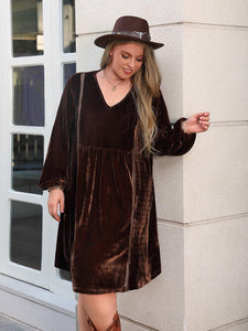 Velvet Mirage V-Neck Balloon Sleeves Dress