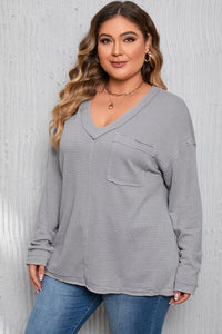 It's All You Waffle-Knit V-Neck Dropped Shoulder Top