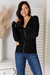 The Cool Factor V-Neck Long Sleeve Cardigan Top in Black