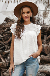 Delicate Dreams Swiss Dot Flutter Sleeve Round Neck Top (2 color options)
