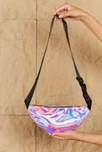 Load image into Gallery viewer, Good Vibrations Holographic Double Zipper Fanny Pack in Hot Pink
