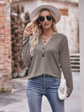 Load image into Gallery viewer, Harvest Hues Buttoned Notched Neck Long Sleeve Top
