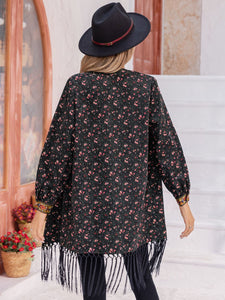 Wanderlust Whimsy Printed Fringe Detail Cardigan