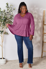 Load image into Gallery viewer, Playful Beauty Half Button Long Sleeve Ruffle Hem Top (multiple color options)
