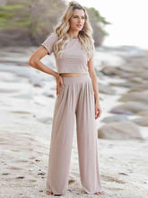 Load image into Gallery viewer, Simple Chic Short Sleeve T-Shirt and Wide Leg Pants Set (multiple color options)
