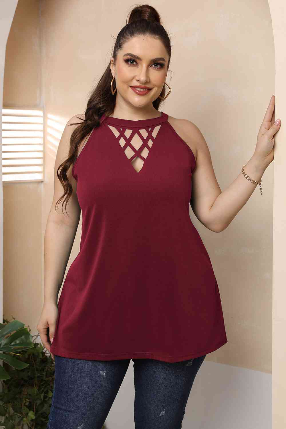 Taking Chances Halter Neck Cutout Sleeveless Top (multiple color options)