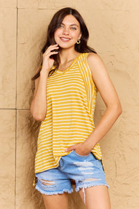 Talk To Me Striped Sleeveless V-Neck Top in Yellow