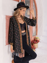 Load image into Gallery viewer, Wanderlust Whimsy Printed Fringe Detail Cardigan
