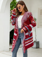 Load image into Gallery viewer, Girls Getaway Fringe Geometric Hooded Long Sleeve Cardigan (2 color options)
