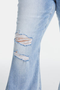 Alexandra Distressed Raw Hem High Waist Flare Jeans by Bayeas