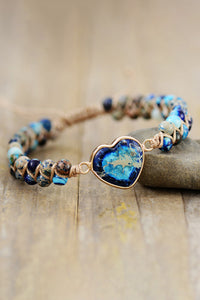 Handcrafted Heart Shape Natural Stone Bracelet (multiple color options)