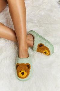 Teddy Bear Print Plush Slide Slippers (multiple color options)