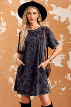 Load image into Gallery viewer, Wildcat Whimsy Leopard Round Neck Dropped Shoulder Dress with Pockets
