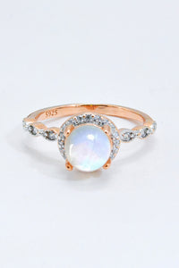 Divine Luna 18K Rose Gold-Plated 925 Sterling Silver Natural Moonstone Ring