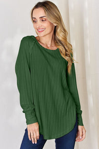 Everyday Basic Ribbed Round Neck Slit Top (multiple color options)