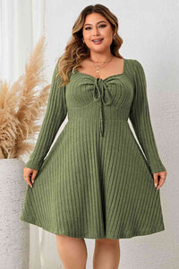 Afternoon Date Sweetheart Neck Long Sleeve Ribbed Dress