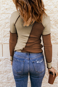Can't Be Blocked In Color Block Exposed Seam Knit Top