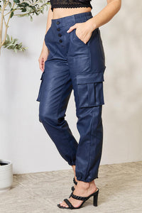 Uptown Brunch High Waist Faux Leather Cargo Joggers by Kancan