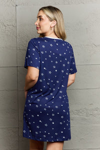 Mornings In Bed Button Down Sleepwear Dress in Navy Stars