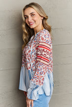 Load image into Gallery viewer, Boho Bliss Floral Striped Flounce Sleeve Blouse
