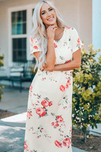 Kiss From a Rose Floral Side Slit Cuffed Sleeve Midi Dress