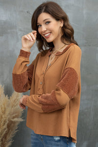 Maple Magic Notched Neck Waffle-Knit Blouse