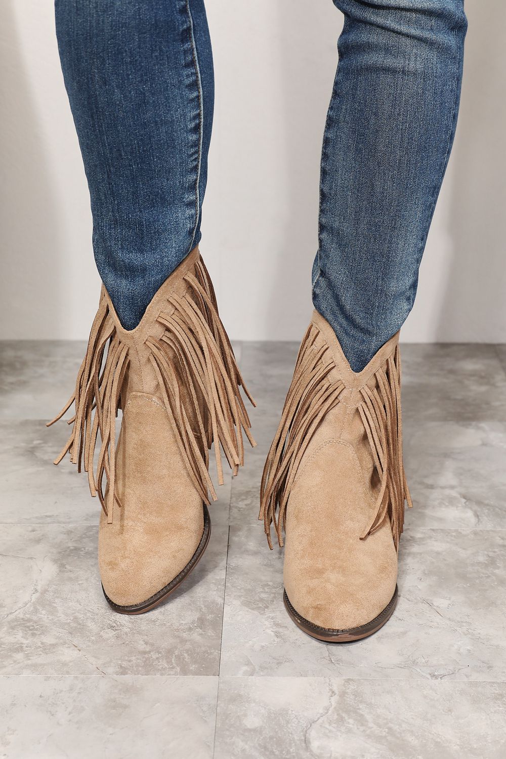 On The Fringe Cowboy Western Ankle Boots in Tan