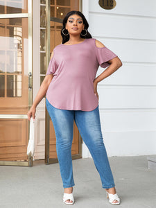 With All My Love Cold-Shoulder Round Neck Curved Hem Tee (multiple color/print options)